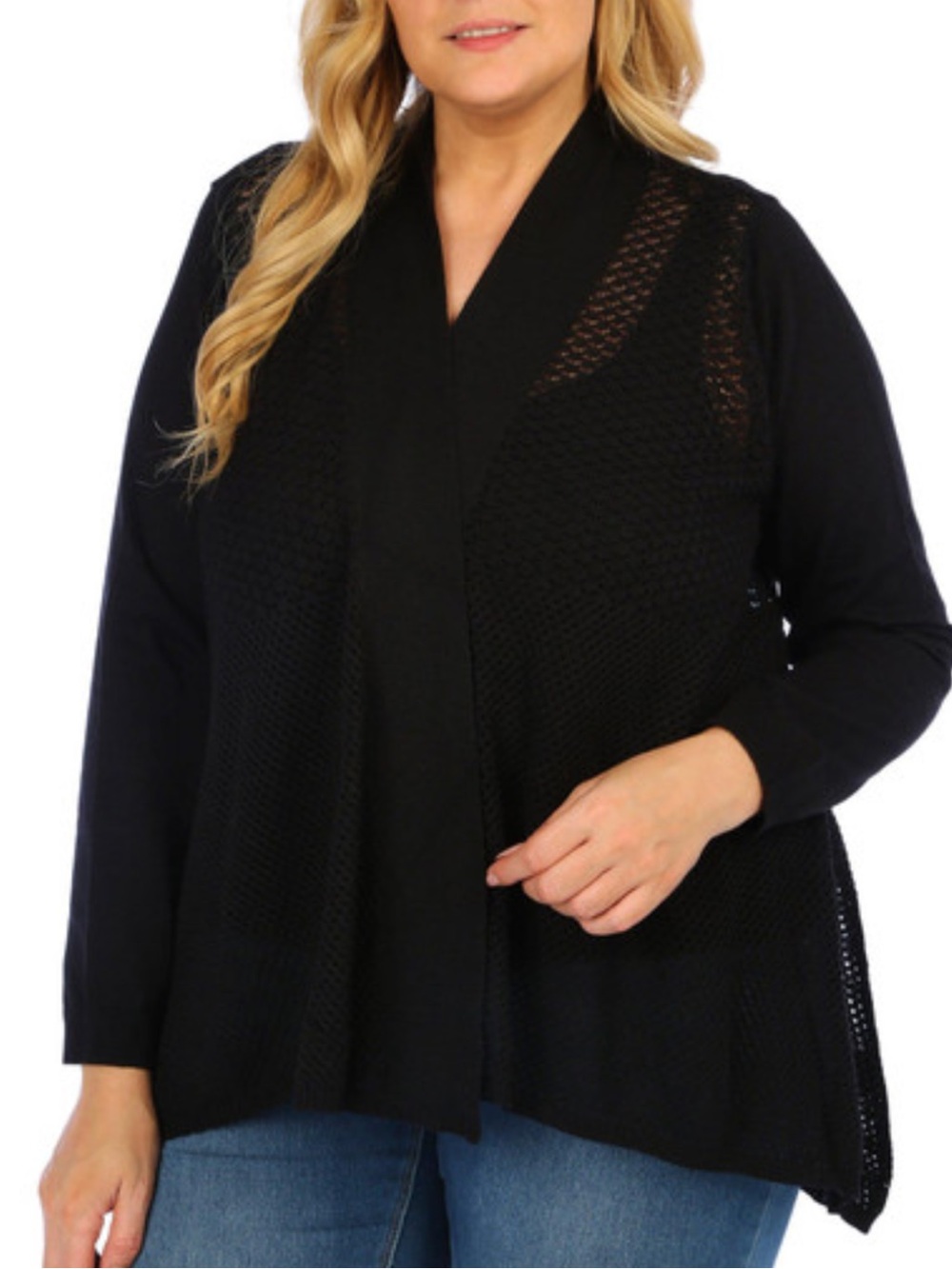 NWT Bellini Black Open-Front Knit Cardigan Sweater - Classic Layering 1X & 2X
